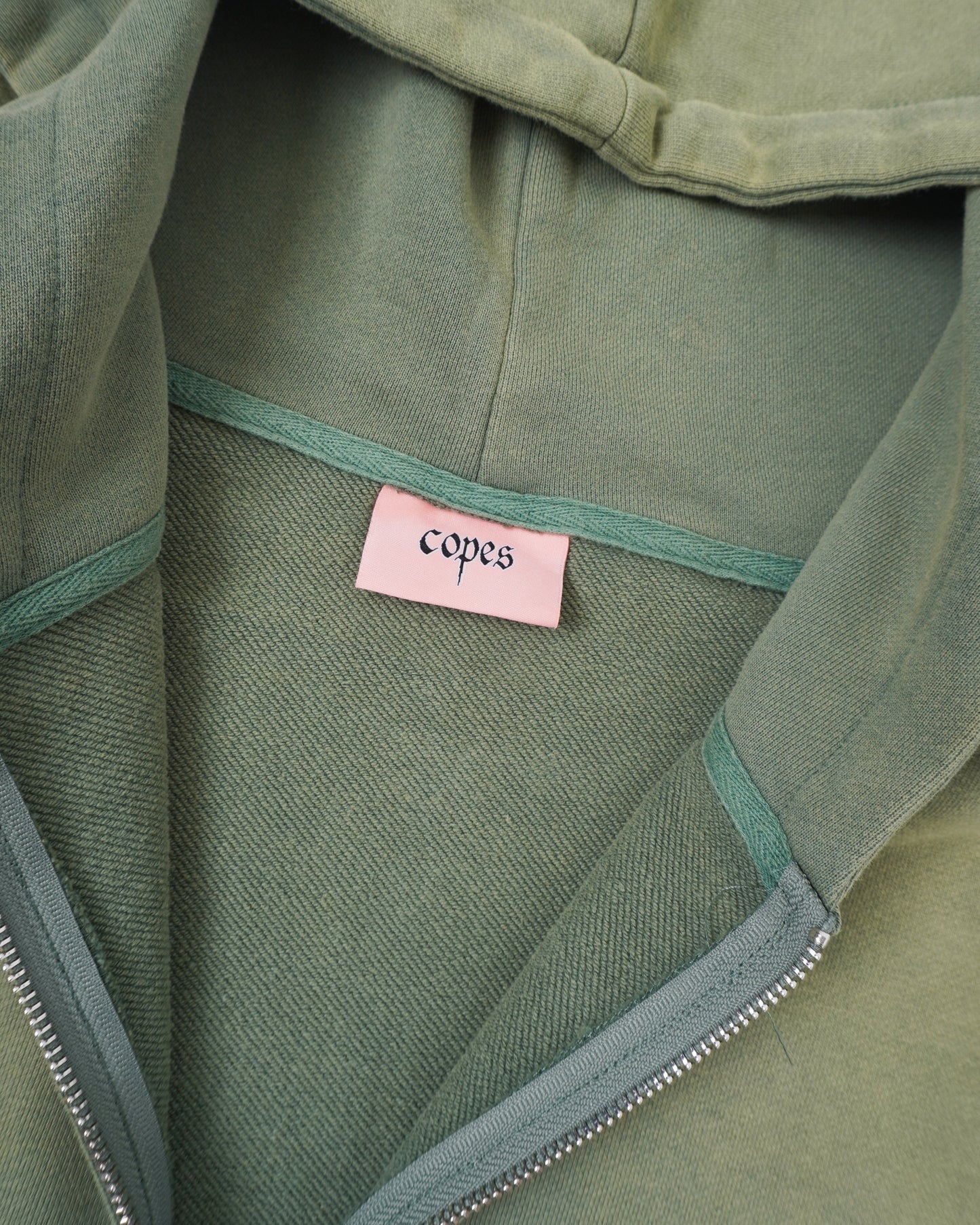 Copes Heavyweight French Terry Sun Washed Zip Hoodie (Swamp Green)