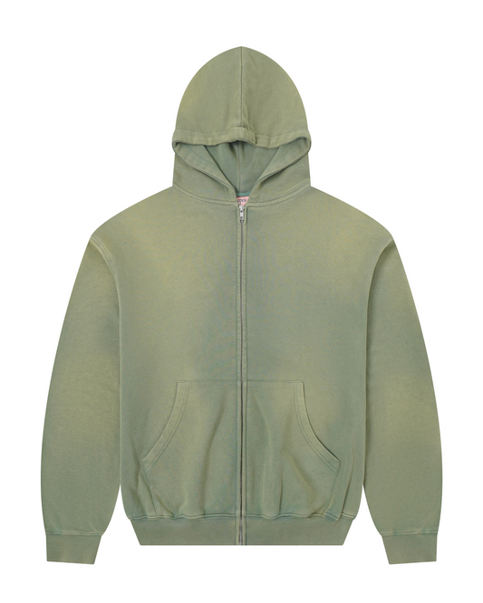 Copes Heavyweight French Terry Sun Washed Zip Hoodie (Swamp Green)